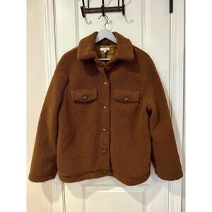 MAX STUDIO Sherpa Teddy Jacket Women’s XL Brown Button Front Faux Shearling Coat
